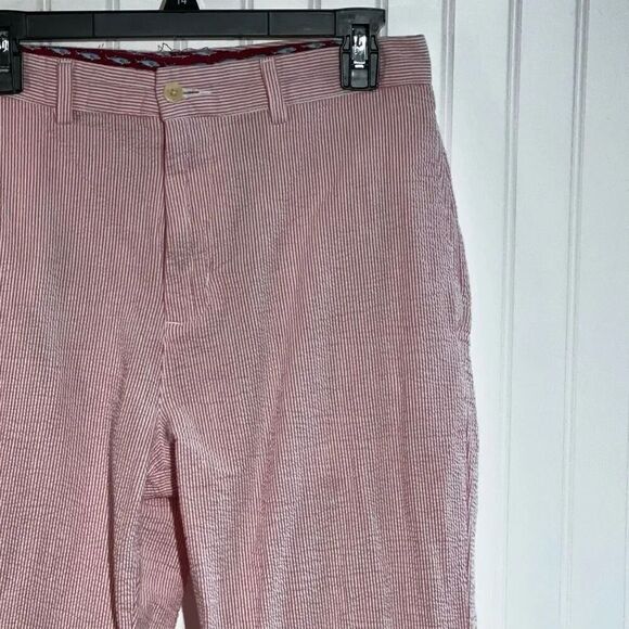 Vineyard Vines Seersucker Breaker Pant 30X32 Pink White Straight Flat Front Crop - Picture 3 of 11